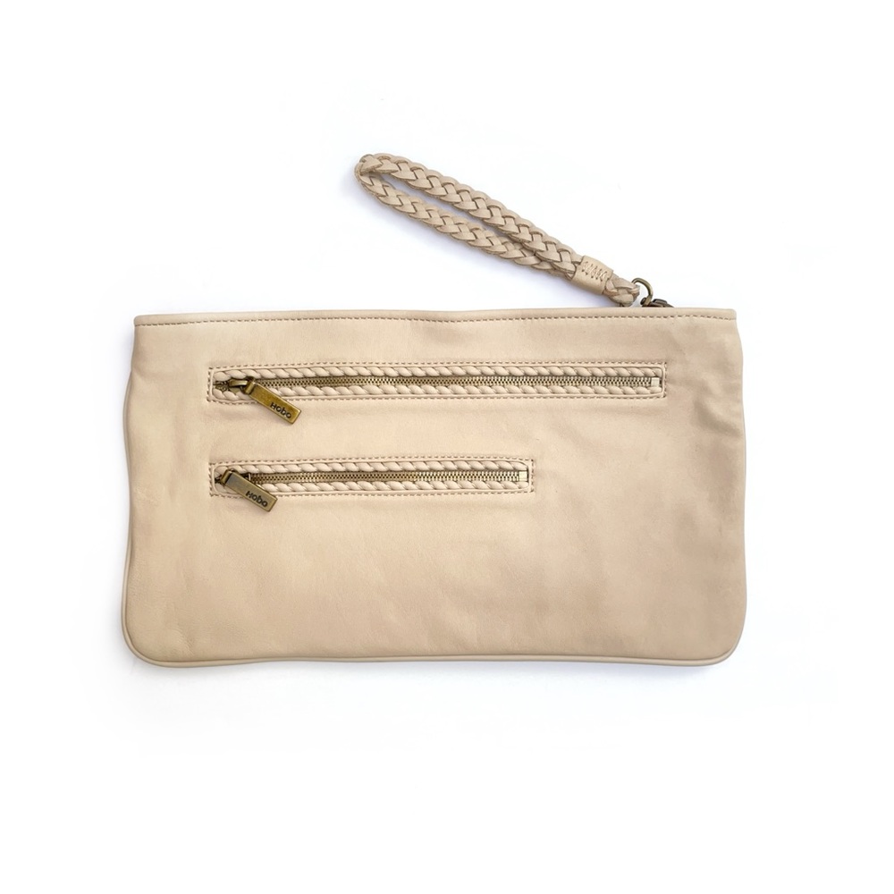 Vintage HOBO Oversized Convertible Wristlet Clutch CREAM buttery soft leather